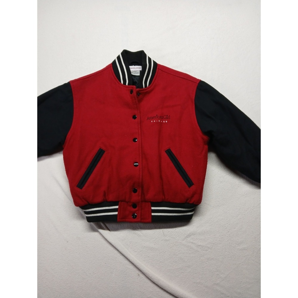 American Girl Chicago Wool Varsity Jacket Girls Size Small Red Black